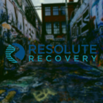 Resolute Recovery Logo overlay with a graffiti'd street behind it